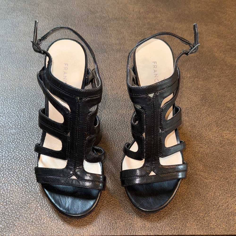 Franco Sarto Black Cutout Slingback Heels, Sz 6